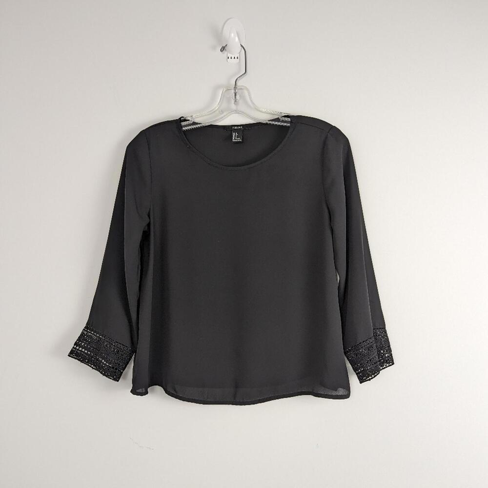 Forever 21 Women's Elegant Beaded Cuff Black Blouse Size S